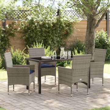 Set di tavolo e sedie 5 pz Grigio Rattan in PE