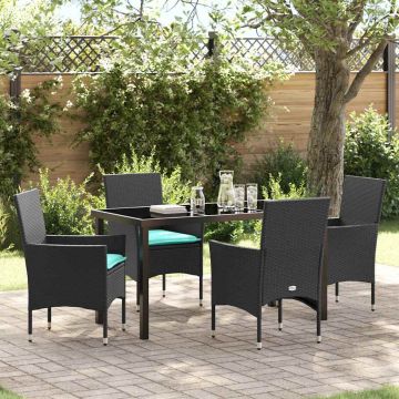 Set di tavolo e sedie 5 pz Nero Rattan in PE