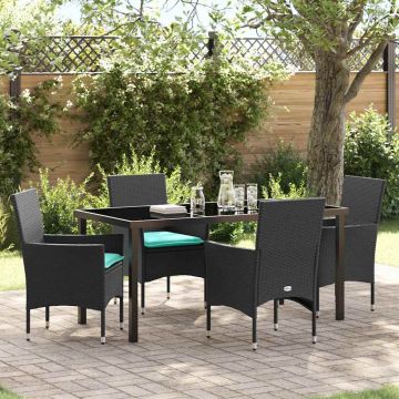Set di tavolo e sedie 5 pz Nero Rattan in PE