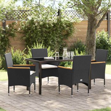Set da Pranzo per Giardino 5 pz Nero polyrattan