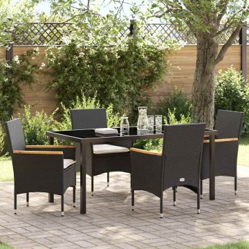 Set da Pranzo per Giardino 5 pz Nero polyrattan