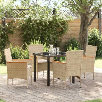 Set da Pranzo per Giardino 5 pz Beige polyrattan