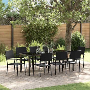 Set da Pranzo per Giardino 9 pz Nero polyrattan