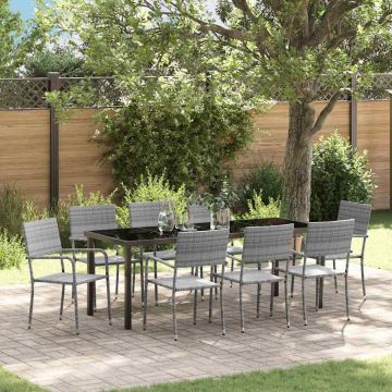 Set da Pranzo per Giardino 9 pz Grigio polyrattan