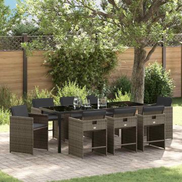 Set da Pranzo per Giardino 9 pz Grigio polyrattan