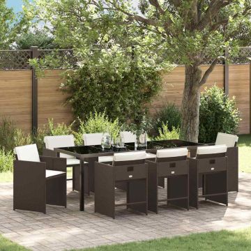 Set da Pranzo per Giardino 9 pz Marrone polyrattan