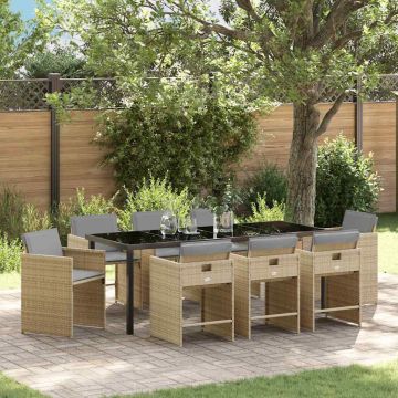 Set da Pranzo per Giardino 9 pz Beige polyrattan