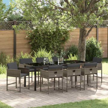 Set da Pranzo per Giardino 9 pz Grigio polyrattan