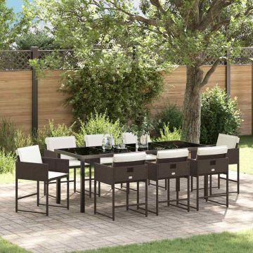 Set da Pranzo per Giardino 9 pz Marrone polyrattan