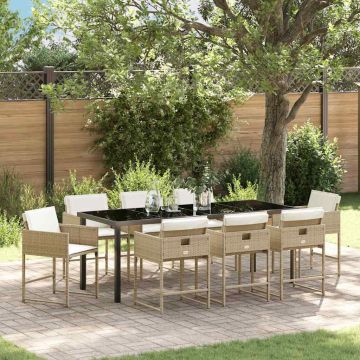 Set da Pranzo per Giardino 9 pz Beige polyrattan