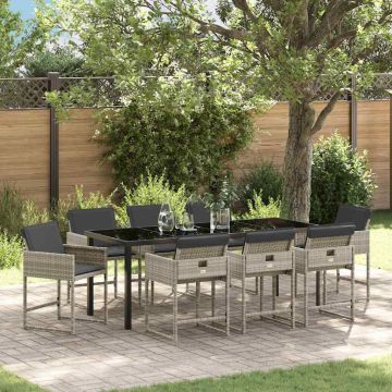 Set da Pranzo per Giardino 9 pz Grigio chiaro polyrattan