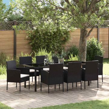 Set da Pranzo per Giardino 9 pz Nero polyrattan