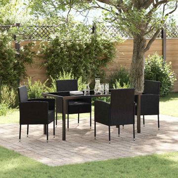 Set da Pranzo per Giardino 5 pz Nero polyrattan