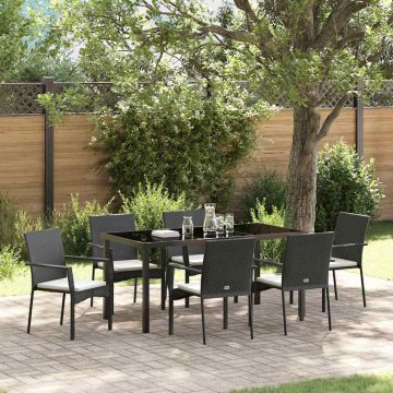 Set da Pranzo per Giardino 7 pz Nero polyrattan