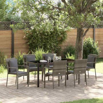 Set da Pranzo per Giardino 7 pz Grigio polyrattan