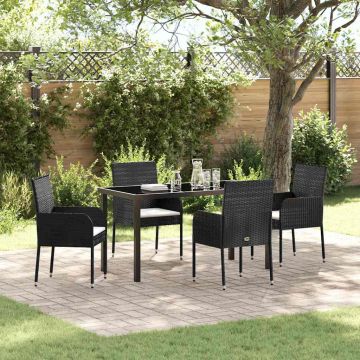 Set da Pranzo per Giardino 5 pz Nero polyrattan