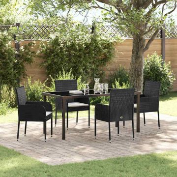 Set da Pranzo per Giardino 5 pz Nero polyrattan