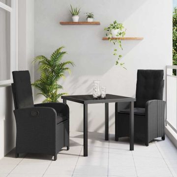 Set da Pranzo per Giardino 3 pz Nero polyrattan