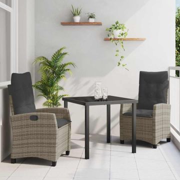Set da Pranzo per Giardino 3 pz Grigio polyrattan