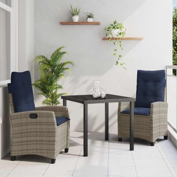 Set da Pranzo per Giardino 3 pz Grigio polyrattan