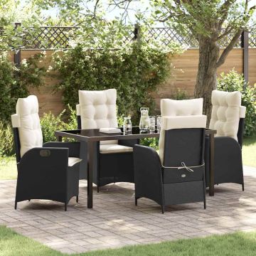Set da Pranzo per Giardino 5 pz Nero polyrattan