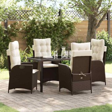 Set da Pranzo per Giardino 5 pz Marrone polyrattan