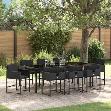 Set da Pranzo per Giardino 9 pz Nero polyrattan