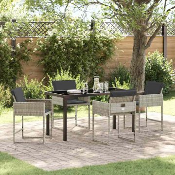Set da Pranzo per Giardino 5 pz Grigio chiaro polyrattan