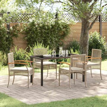 Set da Pranzo per Giardino 5 pz Beige e Nero Rattan