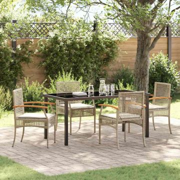 Set da Pranzo per Giardino 5 pz Beige e Nero Rattan