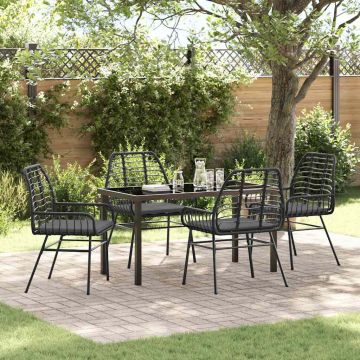 Set da Pranzo per Giardino 5 pz Nero polyrattan