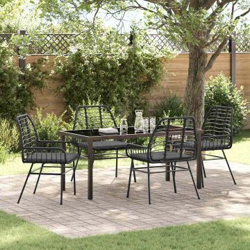 Set da Pranzo per Giardino 5 pz Nero polyrattan