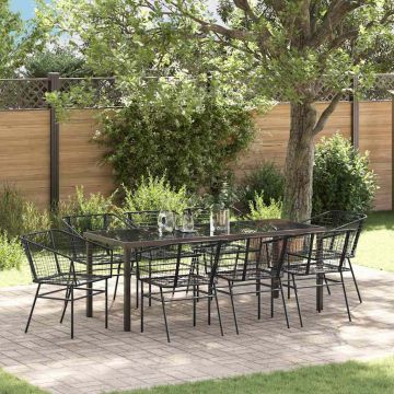 Set da Pranzo per Giardino 9 pz Nero polyrattan