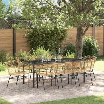 Set da Pranzo per Giardino 9 pz Marrone polyrattan