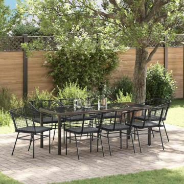 Set da Pranzo per Giardino 9 pz Nero polyrattan