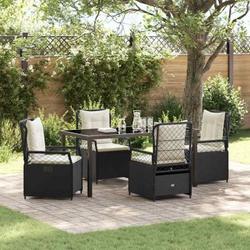 Set da Pranzo per Giardino 5 pz Nero polyrattan