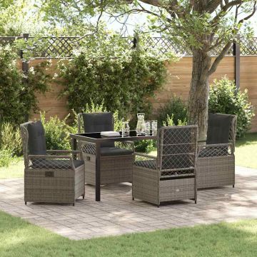 Set da Pranzo per Giardino 5 pz Grigio polyrattan