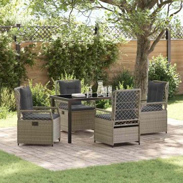 Set da Pranzo per Giardino 5 pz Grigio chiaro polyrattan