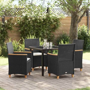 Set da Pranzo per Giardino 5 pz Nero polyrattan