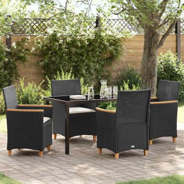 Set da Pranzo per Giardino 5 pz Nero polyrattan