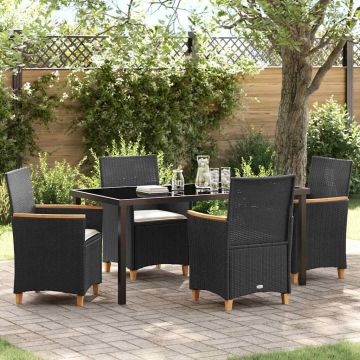Set da Pranzo per Giardino 5 pz Nero polyrattan