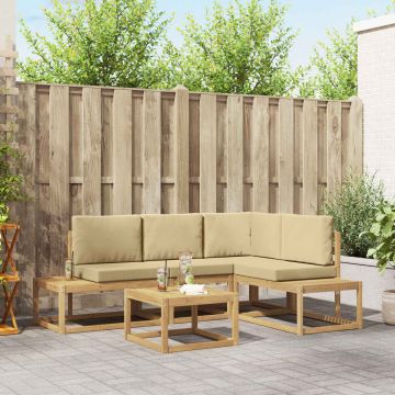 Set di divani da esterno 5 pz 4 posto Poliestere Bianco e Beige