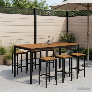 Tavolo Bar da Giardino Naturale e Nero 196 x 100,5 x 105 cm