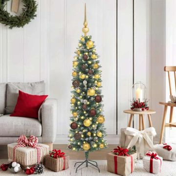 Albero di Natale Artificiale Sottile Verde e Bianco 120 cm