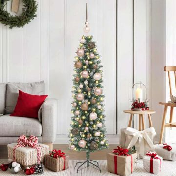 Albero di Natale Artificiale Sottile Verde e Bianco 120 cm