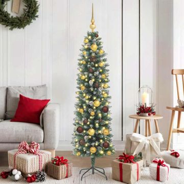 Albero di Natale Artificiale Sottile Verde e Bianco 150 cm