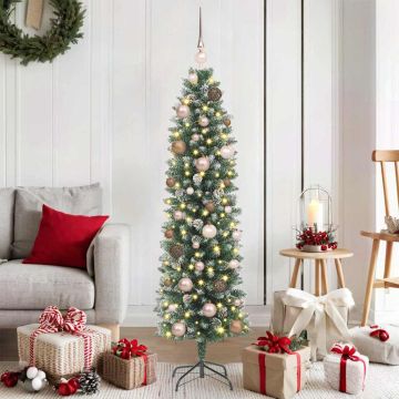 Albero di Natale Artificiale Sottile Verde e Bianco 150 cm