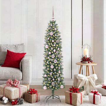 Albero di Natale Artificiale Sottile Verde e Bianco 150 cm