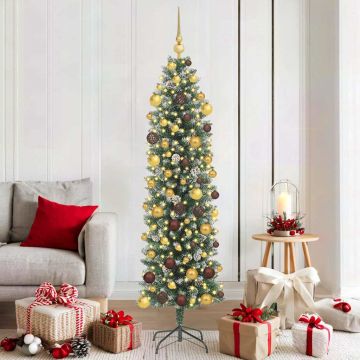 Albero di Natale Artificiale Sottile Verde e Bianco 180 cm