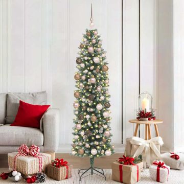 Albero di Natale Artificiale Sottile Verde e Bianco 180 cm